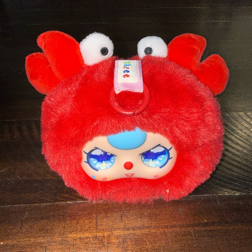 Baby Three Red Plush Crab Character Kids Toy - Cute Face Clip-On